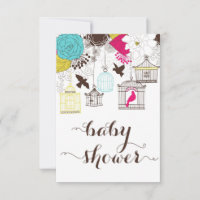 Farbenfrohe Birdcages Babydusche Geschenkkarte