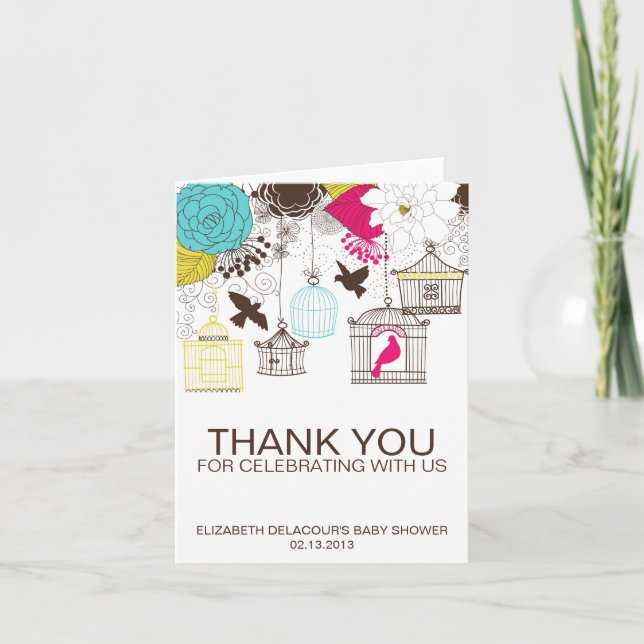 Farbenfrohe Birdcages Kinderdusche Danke Karte (Vorderseite)