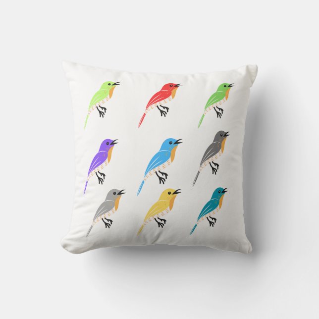 Farbenfrohe Birds Square Kissen (Vorderseite)