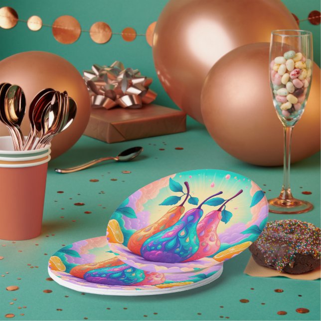 Farbenfrohe Birne Pappteller (Multi)