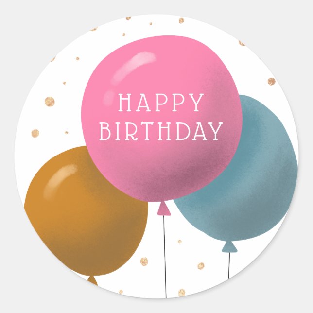Farbenfrohe Birthday Balloons Gold Glitzer Confett Runder Aufkleber (Vorderseite)