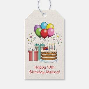 Farbenfrohe Birthday Balloons mit Kuchen und Gesch Geschenkanhänger