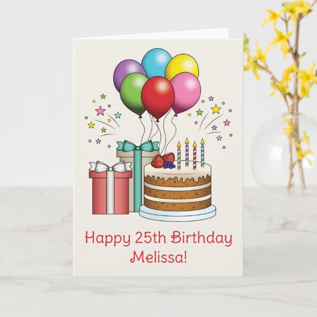 Farbenfrohe Birthday Balloons mit Kuchen und Gesch Karte (Gelbe Blume)