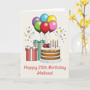 Farbenfrohe Birthday Balloons mit Kuchen und Gesch Karte