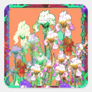 Farbenfrohe Black Iris Garden Kunst-Design Quadratischer Aufkleber