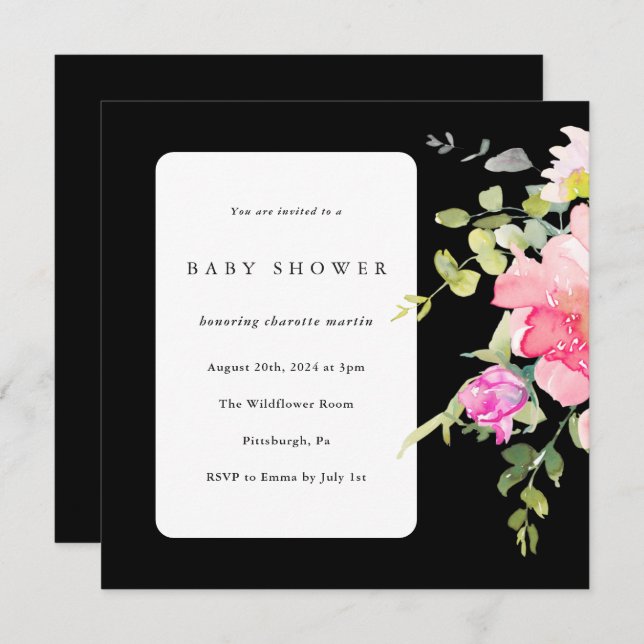 Farbenfrohe Bläserndusche Schwarz Einladung (Vorne/Hinten)