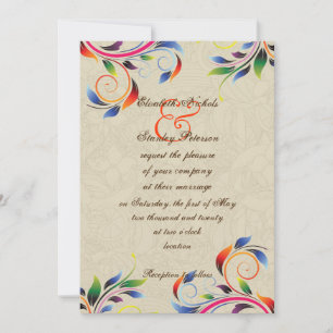 Farbenfrohe Blätter auf beige Hochzeitseinladung Einladung