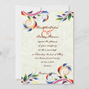 Farbenfrohe Blätter auf ecru Hochzeitseinladung Einladung