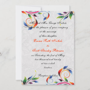 Farbenfrohe Blätter auf grauer Hochzeitseinladung Einladung