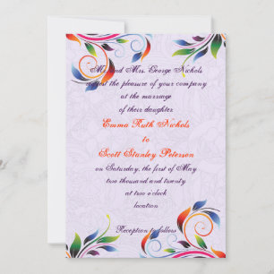 Farbenfrohe Blätter auf lila Hochzeitseinladung Einladung