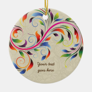 Farbenfrohe Blätter, beige Retro-Ornamente aus Blu Keramik Ornament