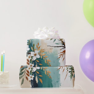 Farbenfrohe Blätter BlütenAbstrakt Aquamarin Blaue Geschenkpapier