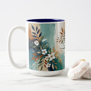 Farbenfrohe Blätter BlütenAbstrakt Aquamarin Blaue Zweifarbige Tasse