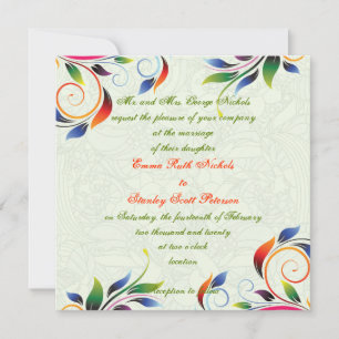 Farbenfrohe Blätter, helle Limone Hochzeitseinladu Einladung