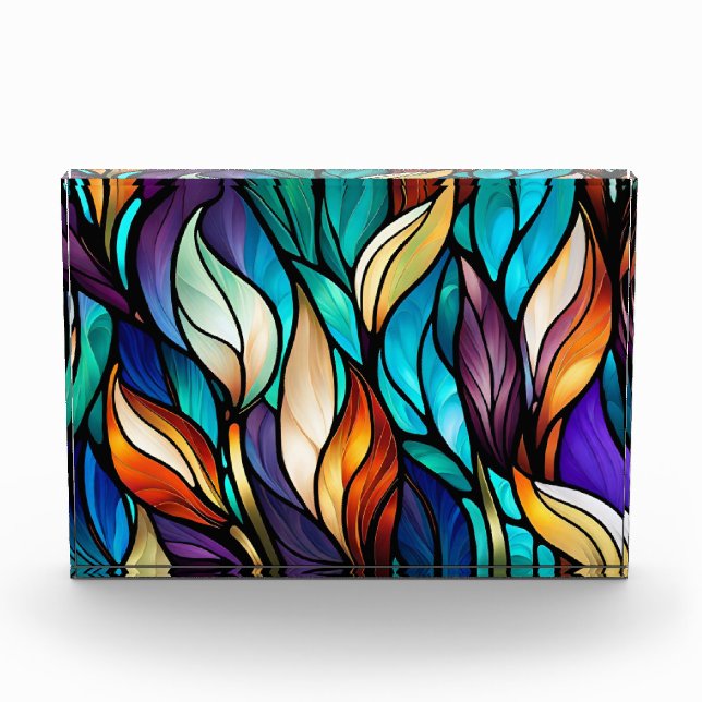 Farbenfrohe Blätter im gestanzten Glass-Look Fotoblock (Vorderseite)