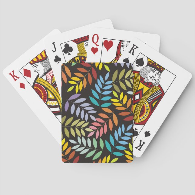 Farbenfrohe Blätter in Regenbogenfarben, modern Spielkarten (Rückseite)