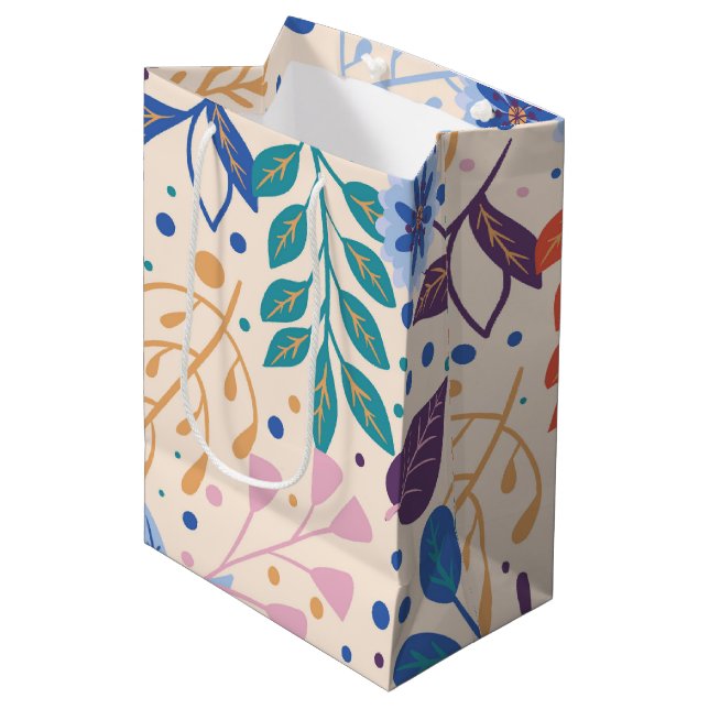Farbenfrohe Blätter Moderne Folientypen Mittlere Geschenktüte (Vorderseite Schrägansicht)