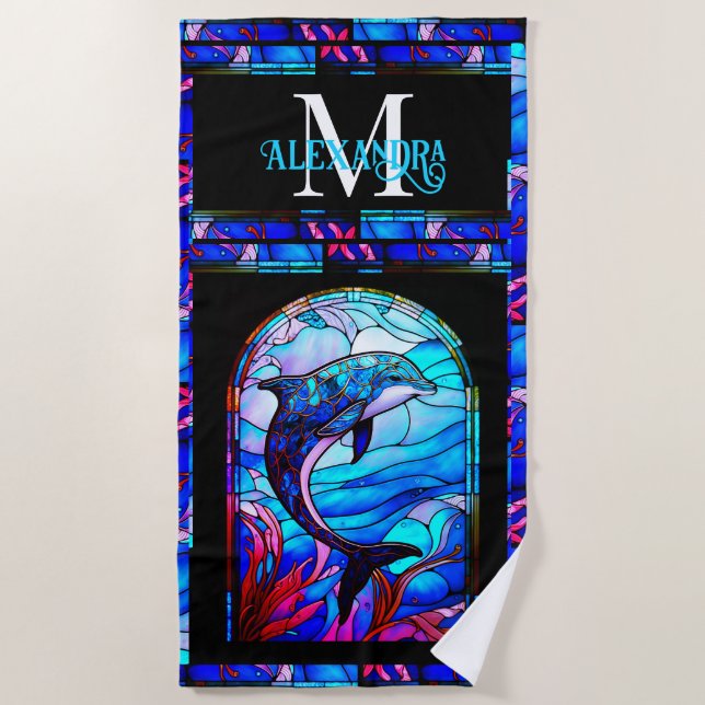 Farbenfrohe blaue Dolphin-Optik aus festem Glas Strandtuch (Vorderseite)