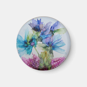 Farbenfrohe blaue Lila rosa grüne Blumenkunst Magnet