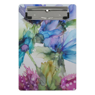 Farbenfrohe blaue Lila rosa grüne Blumenkunst Mini Klemmbrett