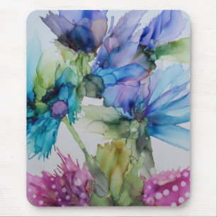 Farbenfrohe blaue Lila rosa grüne Blumenkunst Mousepad