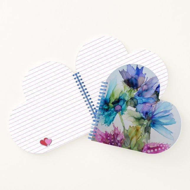 Farbenfrohe blaue Lila rosa grüne Blumenkunst Notizbuch (Innenseite)