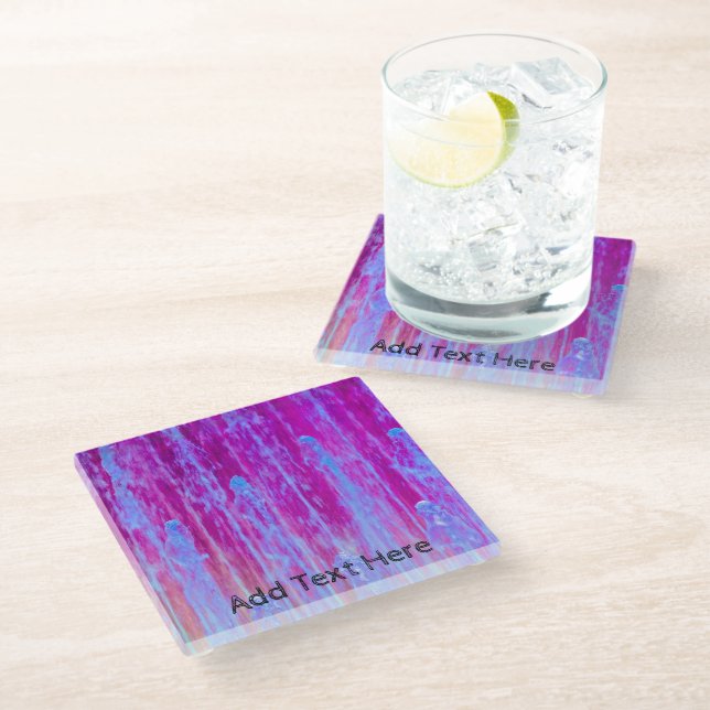 Farbenfrohe, blaue, Lila und rosa Abstrakte Kunst Glasuntersetzer (Schrägansicht)
