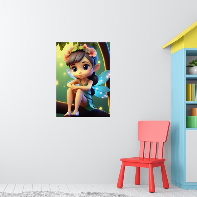 Farbenfrohe blaue Pixie Fairy Child's Wall Poster (Kinderzimmer 1)