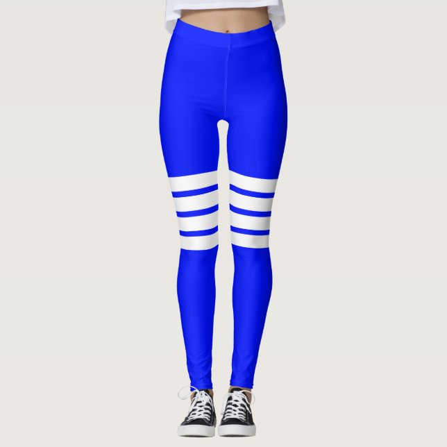 Farbenfrohe blaue Retro Streifen Streifen Streifen Leggings (Vorderseite)
