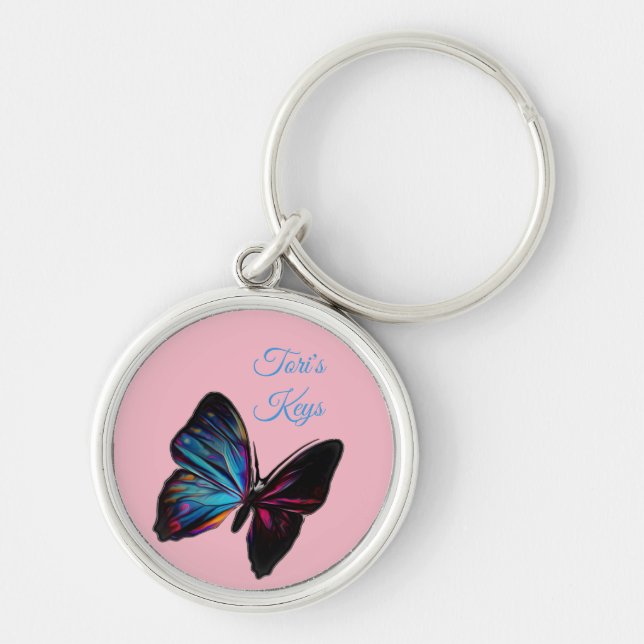 Farbenfrohe blaue Schmetterlinge *Personalisieren* Schlüsselanhänger (Vorne)
