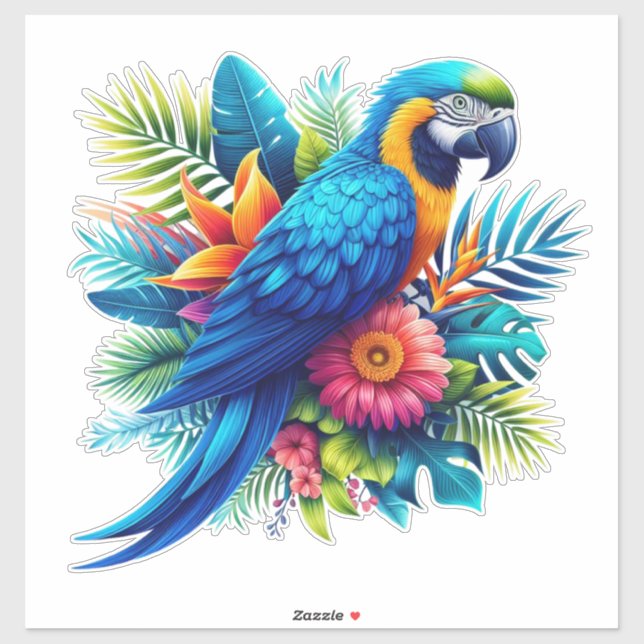 Farbenfrohe, blaue tropische Maca Aufkleber (Blatt)