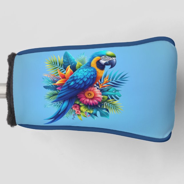 Farbenfrohe, blaue tropische Maca Golf Headcover (Vorderseite)
