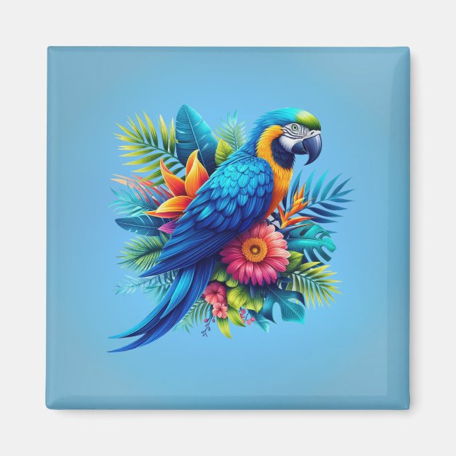 Farbenfrohe, blaue tropische Maca Magnet (Vorne)