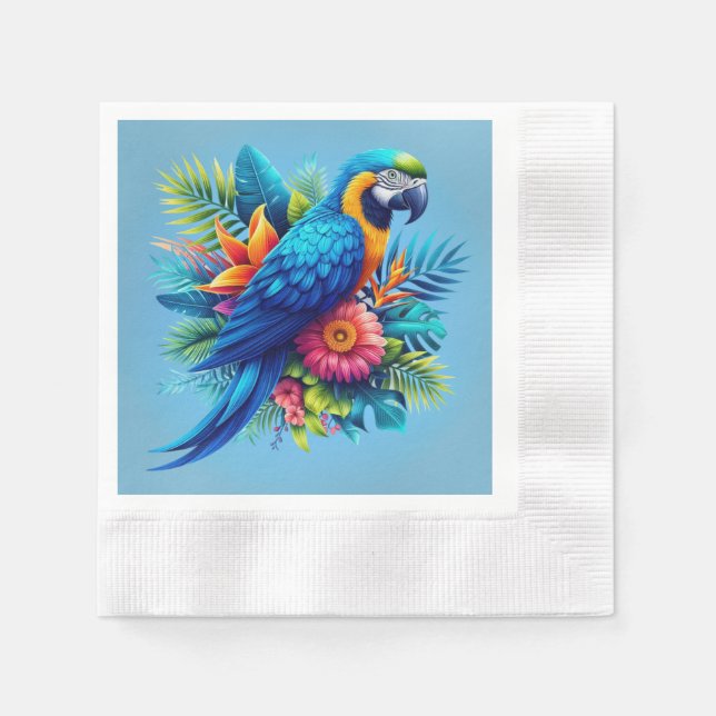 Farbenfrohe, blaue tropische Maca Serviette (Vorderseite)