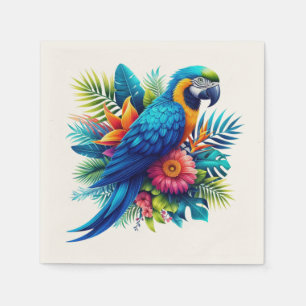 Farbenfrohe, blaue tropische Maca Serviette