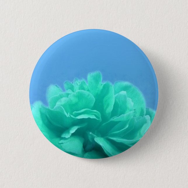 Farbenfrohe blaugrüne Blüte Button (Vorderseite)
