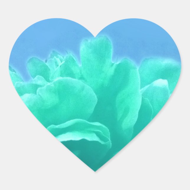 Farbenfrohe blaugrüne Blüte Herz-Aufkleber (Vorderseite)