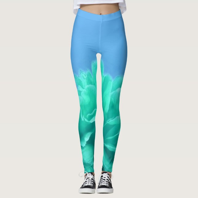 Farbenfrohe blaugrüne Blüte Leggings (Vorderseite)