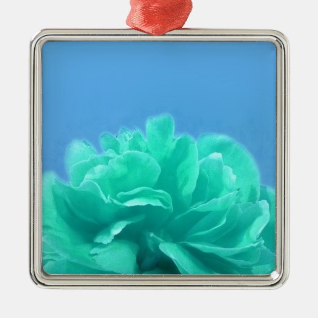 Farbenfrohe blaugrüne Blüte Ornament Aus Metall (Vorne)