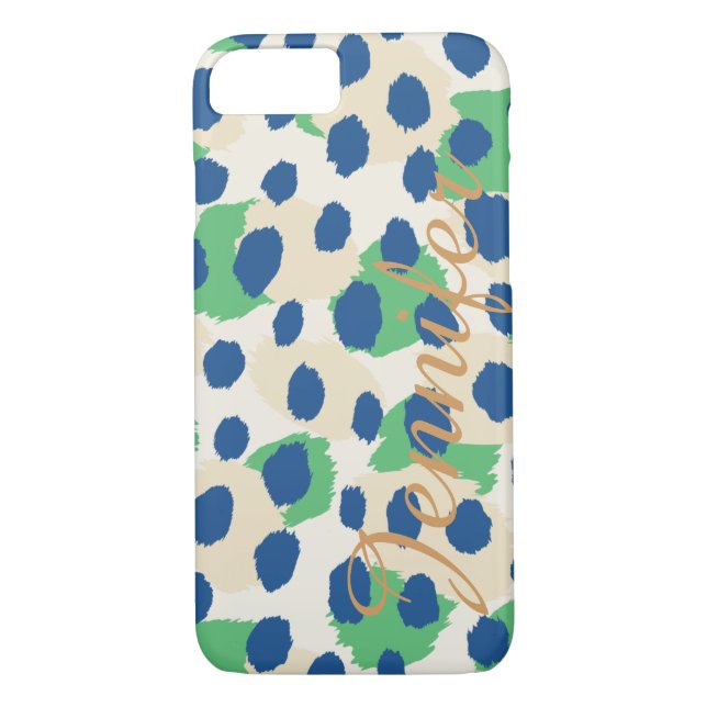 Farbenfrohe blaugrüne Cheetah-Print-Monogramm Case-Mate iPhone Hülle (Rückseite)