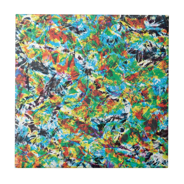 Farbenfrohe blaugrüne Frühlingsmuster Blume Kunst Fliese (Vorderseite)