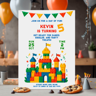 Farbenfrohe Blockburg Geburtstag Einladung