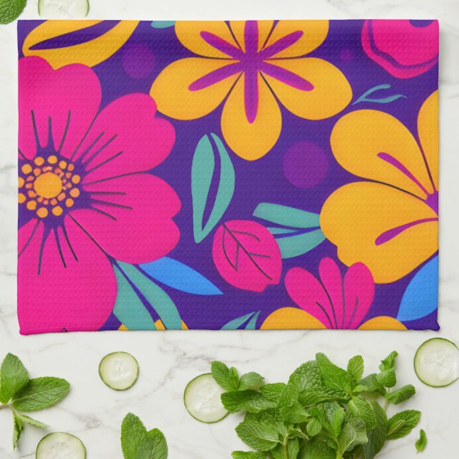 Farbenfrohe Blooms-Dopamin-Stil-Retro-Blume Geschirrtuch (Gefaltet)