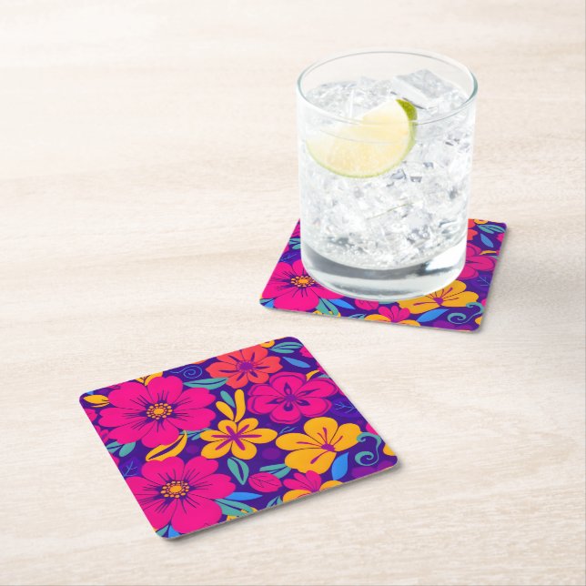 Farbenfrohe Blooms-Dopamin-Stil-Retro-Blume Rechteckiger Pappuntersetzer (Vor Ort)