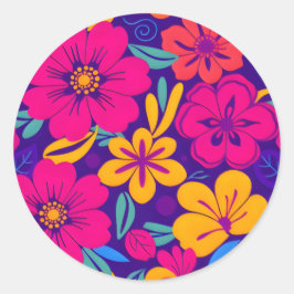 Farbenfrohe Blooms-Dopamin-Stil-Retro-Blume Runder Aufkleber