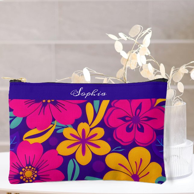 Farbenfrohe Blooms-Dopamin-Stil-Retro-Blume Zubehörtasche (Colorful Blooms-Dopamine Style- Small Pouch)