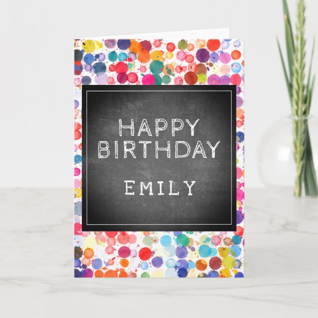 Farbenfrohe Blots Chalkboard Kinder Happy Birthday Einladung (Vorderseite)