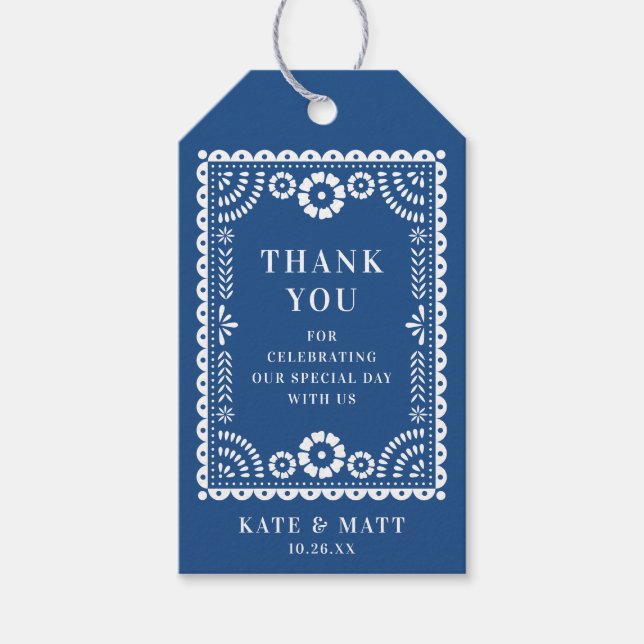 Farbenfrohe Blue Papado Picado Gastgeschenk Hochze Geschenkanhänger (Vorderseite)