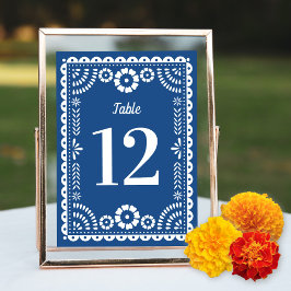 Farbenfrohe Blue Papel Picado Wedding Tischnummer