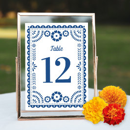 Farbenfrohe Blue Papel Picado Wedding Tischnummer